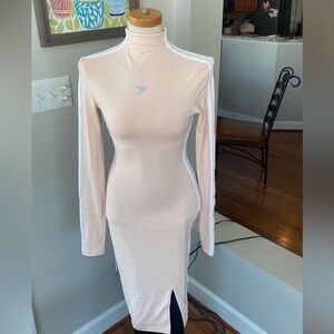 GSUWOO  bodycon athletic stripes nude palest pink color midi dress M